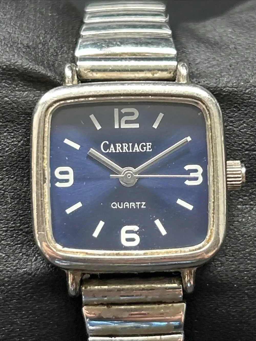 Carriage Navy Blue Dial Silver Tone Women’s Stretch Band Quartz Watch